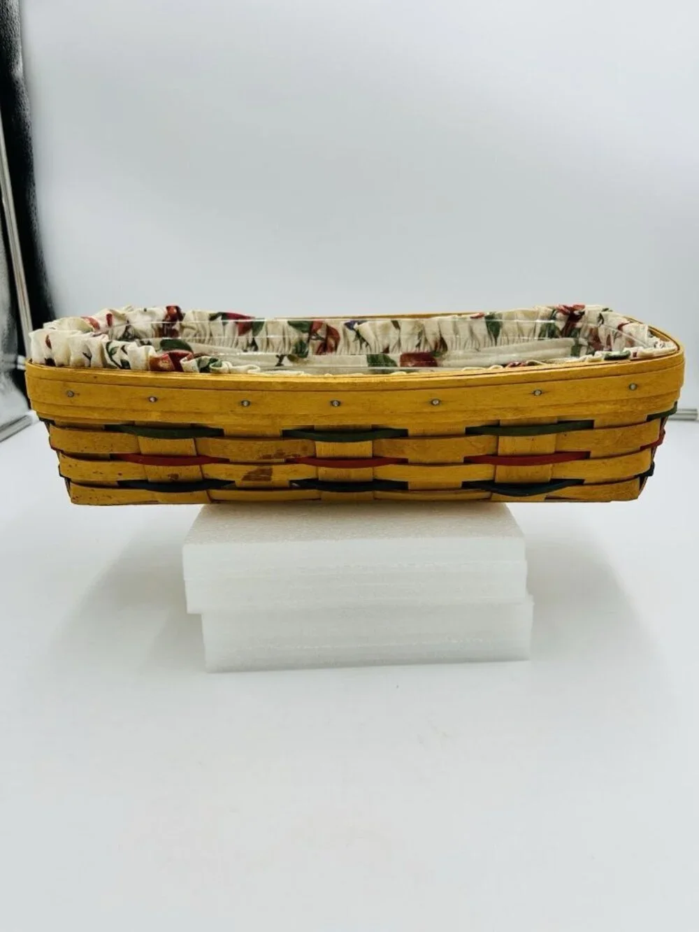 Longaberger Multi Color Cracker Basket 14.5 x 8 x 3.5 Fabric Plastic Liner 1999